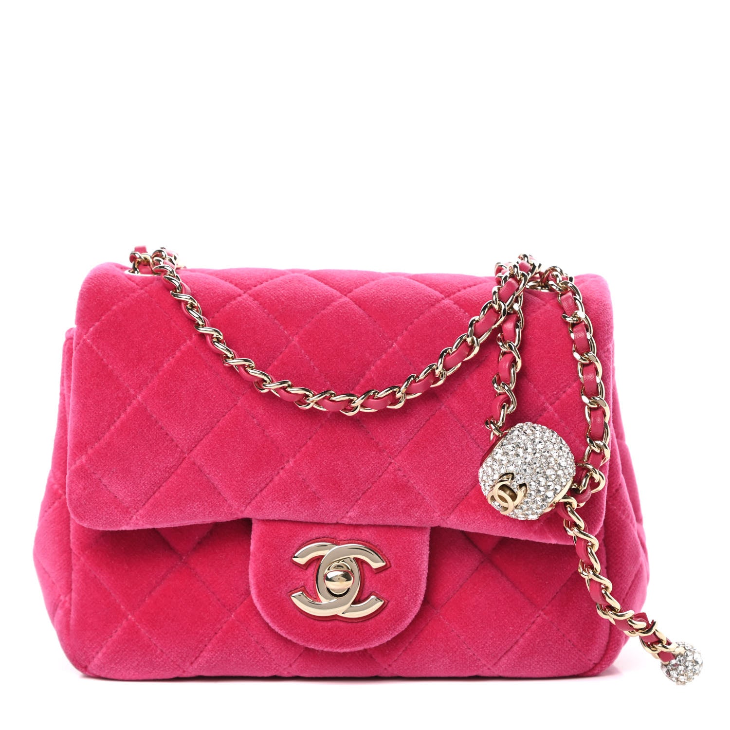 Chanel Velvet Quilted Mini Square Pearl Crush Flap Fuchsia 1 of 13