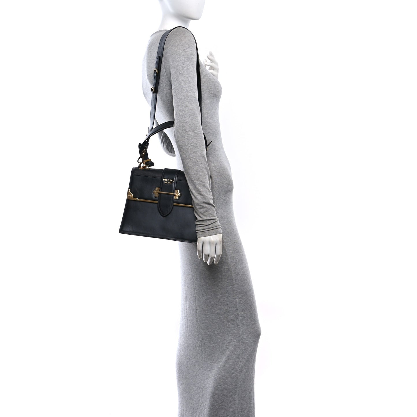 City Calfskin Saffiano Cahier Top Handle Bag Black