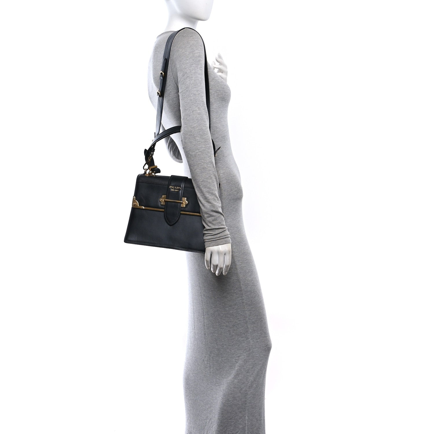 Prada City Calfskin Saffiano Cahier Top Handle Bag Black 2 of 13