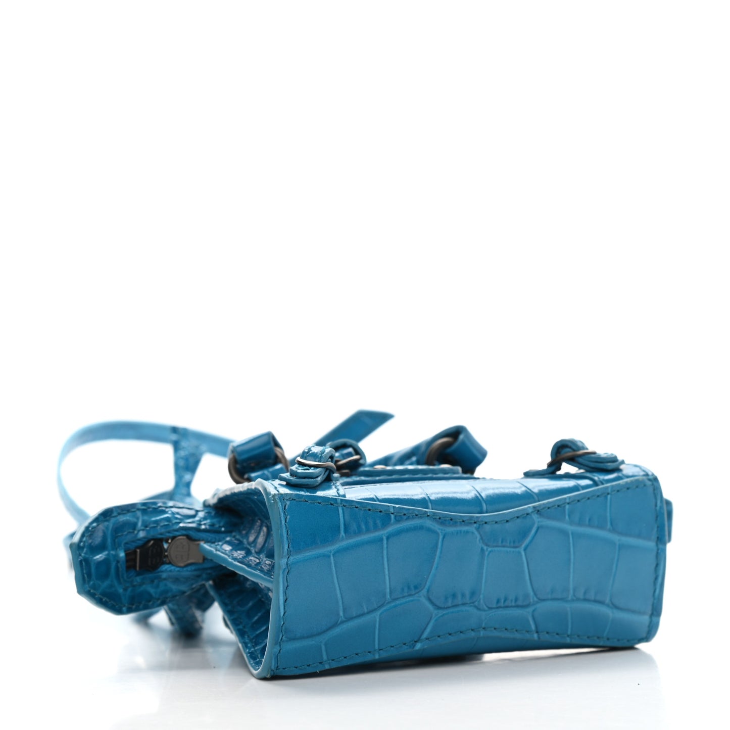 Calfskin Crocodile Embossed Neo Classic Hardware Super Nano City Crossbody Turquoise