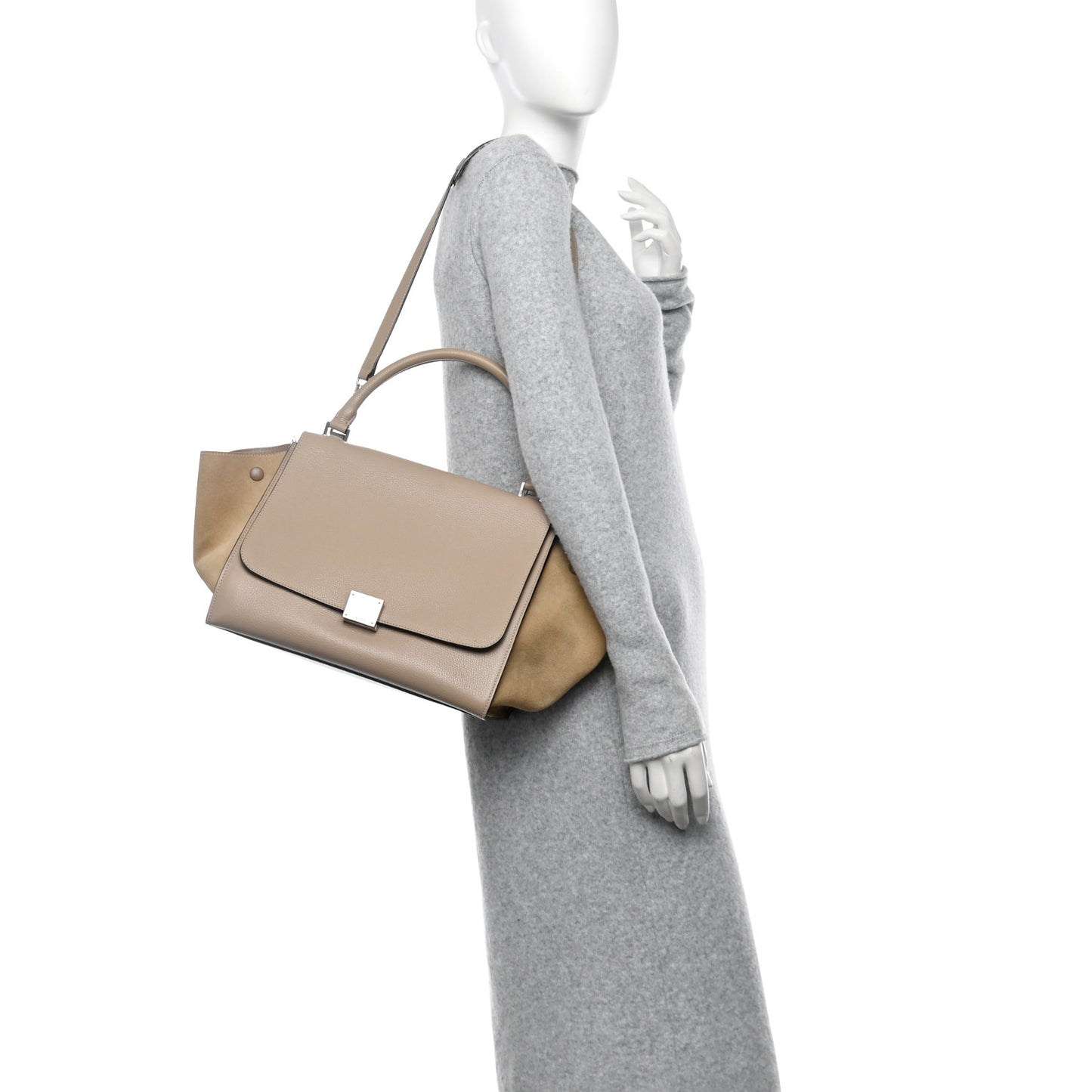 Drummed Calfskin Suede Medium Trapeze Dune
