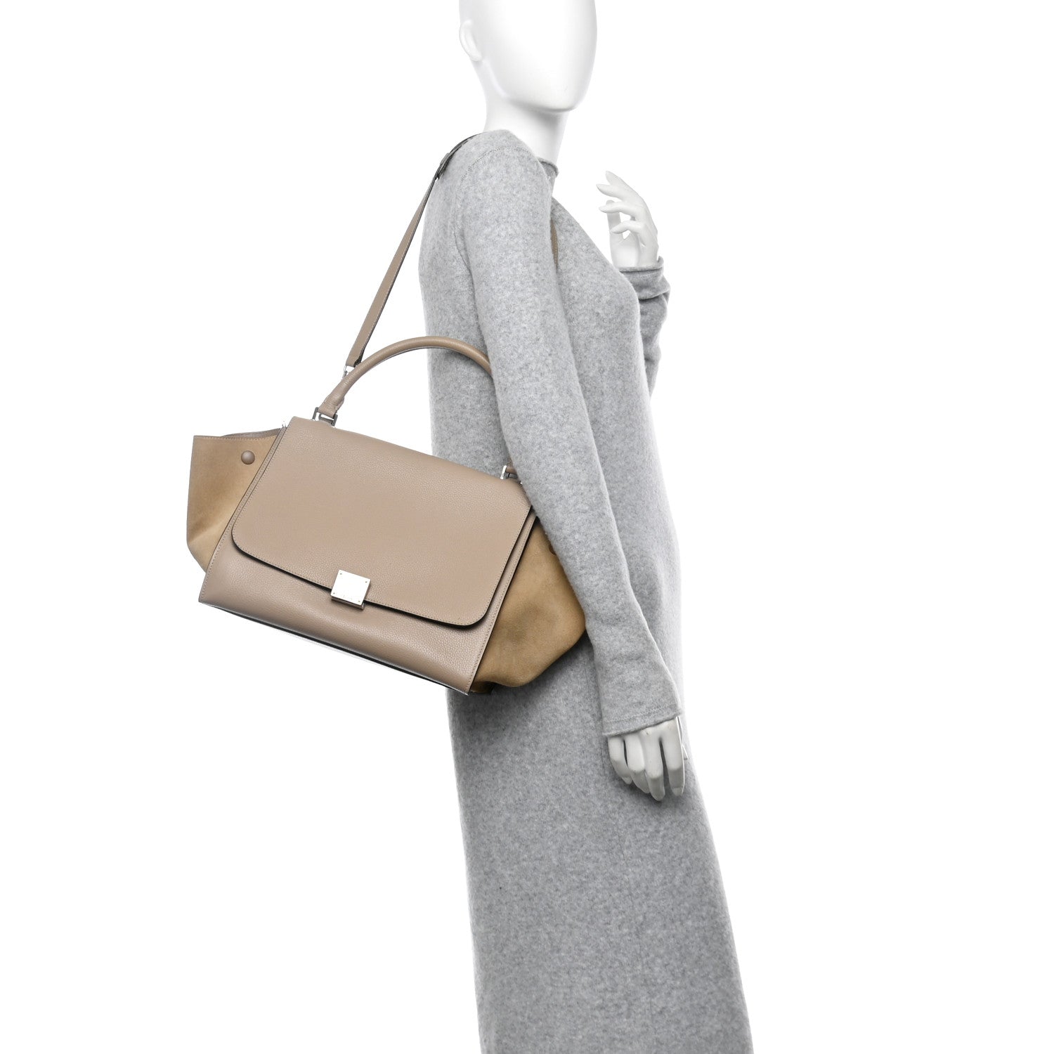 Celine Drummed Calfskin Suede Medium Trapeze Dune 2 of 10