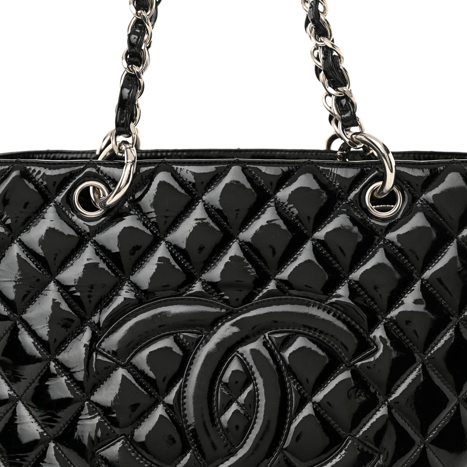 Chanel Patent Quilted Grand Shopping Tote GST Black 8 of 14