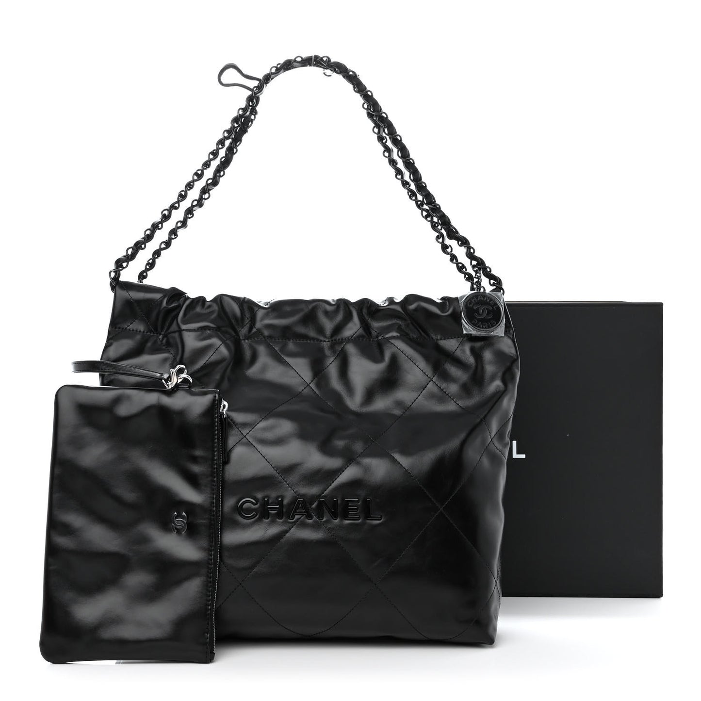 Shiny Calfskin Quilted Small Chanel 22 So Black
