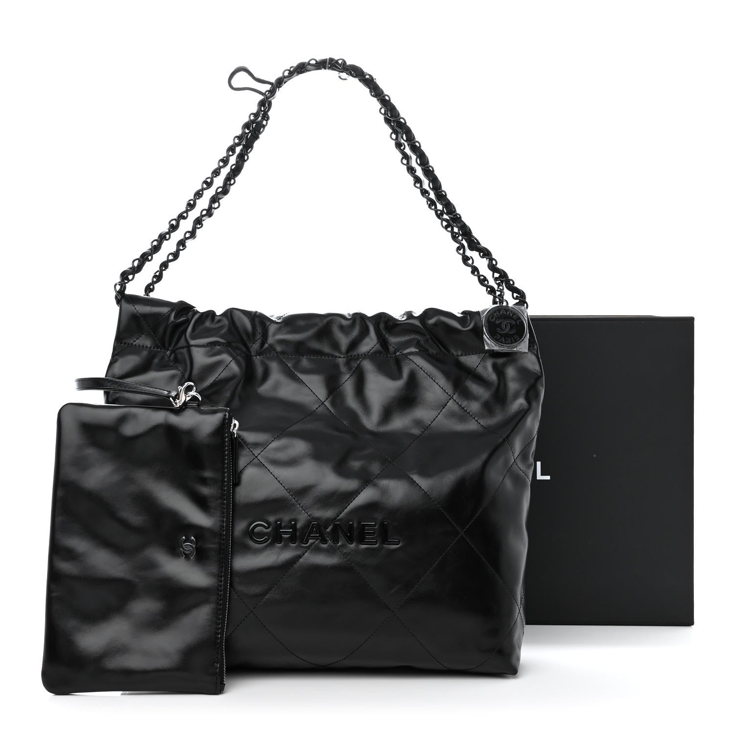 Chanel Shiny Calfskin Quilted Small Chanel 22 So Black 14 of 14