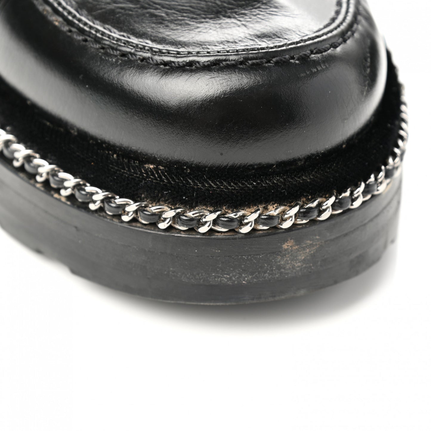 Crinkled Calfskin Velvet CC Chain Mocassin Loafers 38.5 Black