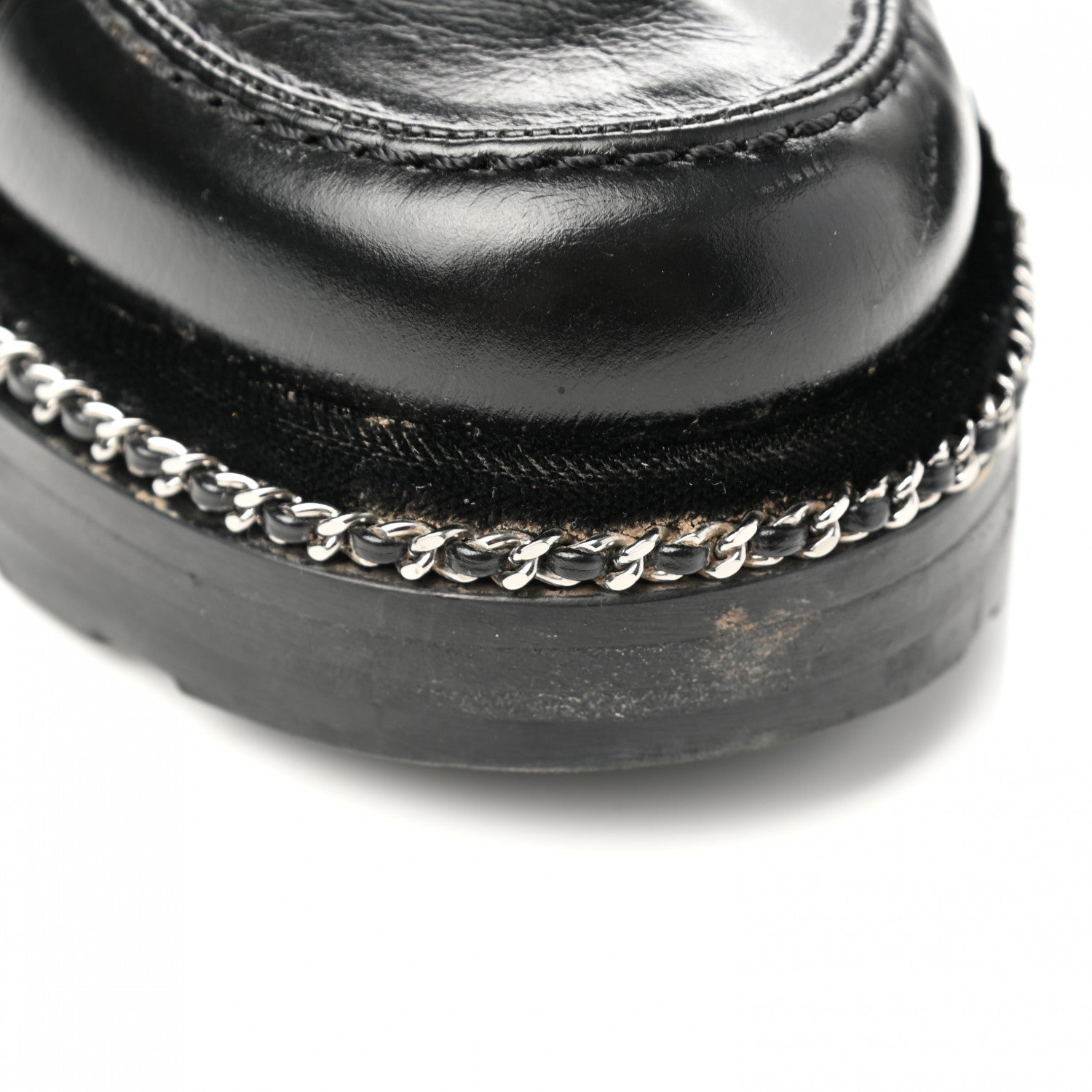 Chanel Crinkled Calfskin Velvet CC Chain Mocassin Loafers 38.5 Black 9 of 10