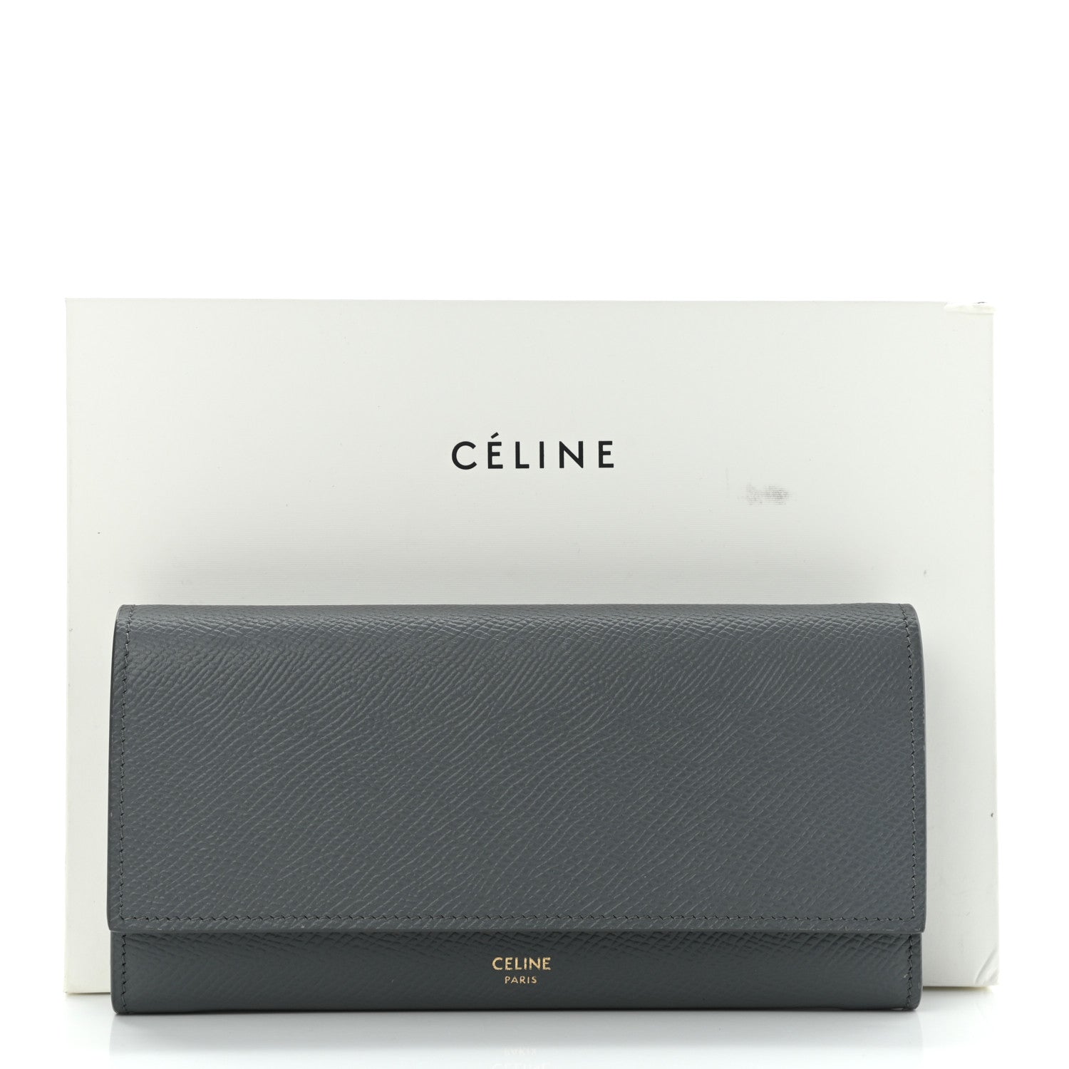 Celine Grained Calfskin Large Flap Wallet Medium Grey 9 of 9
