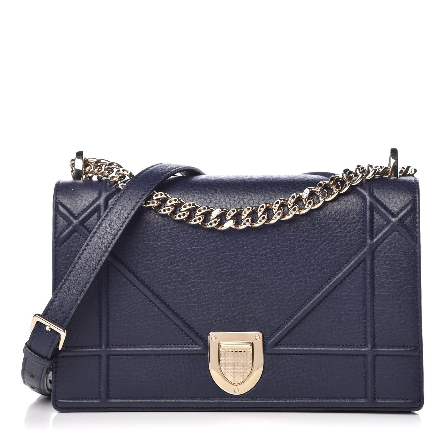 Grained Calfskin Medium Diorama Flap Bag Blue