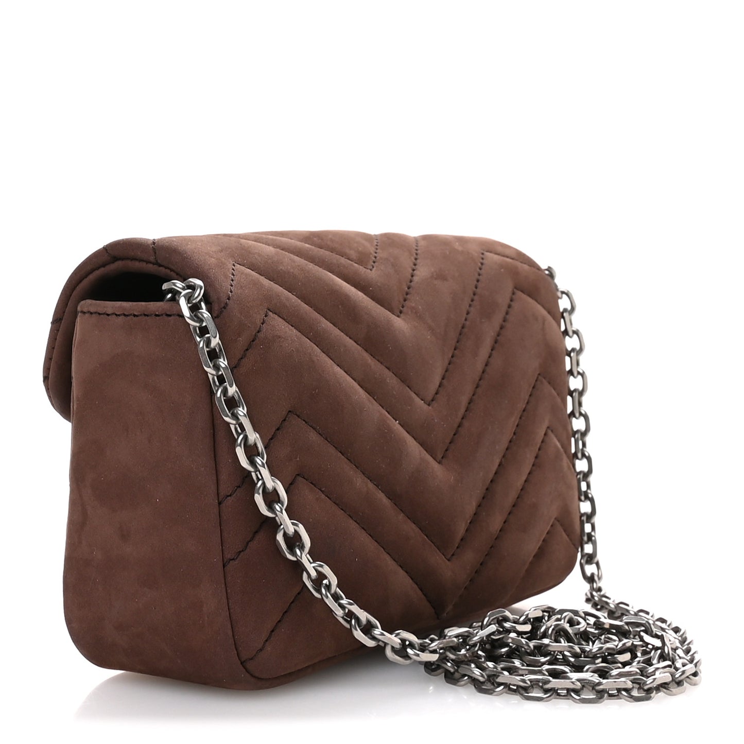 Nubuck Matelasse Mini GG Marmont Shoulder Bag Dark Brown