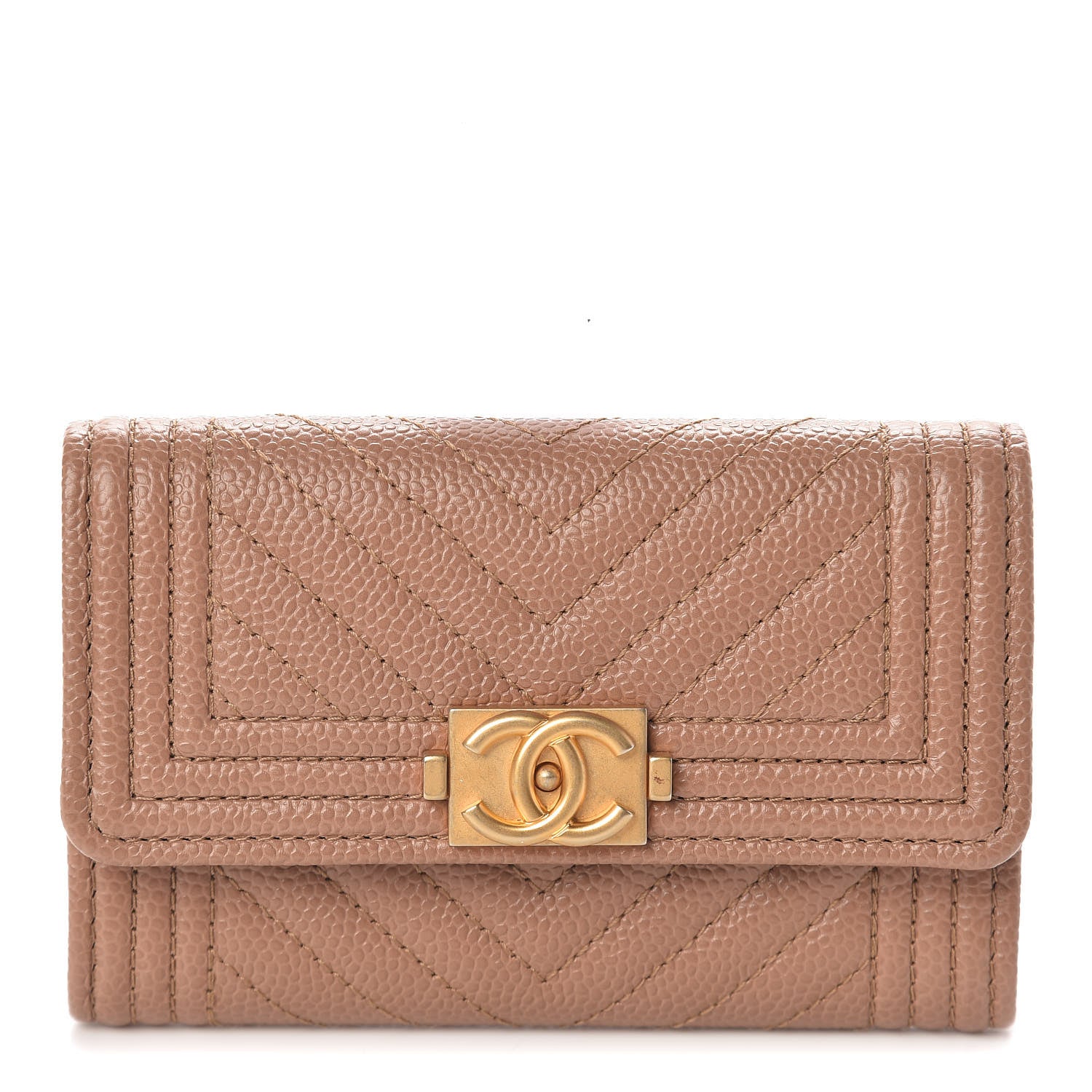 Chanel Caviar Chevron Quilted Boy Card Holder Dark Beige 1 of 8