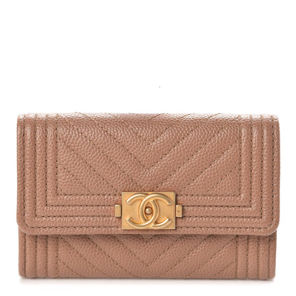 Chanel Caviar Chevron Quilted Boy Card Holder Dark Beige 1 of 8