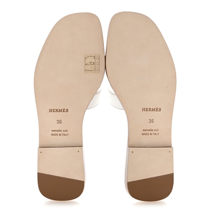 Hermes Box Calfskin Oran Sandals 36 White 6 of 10