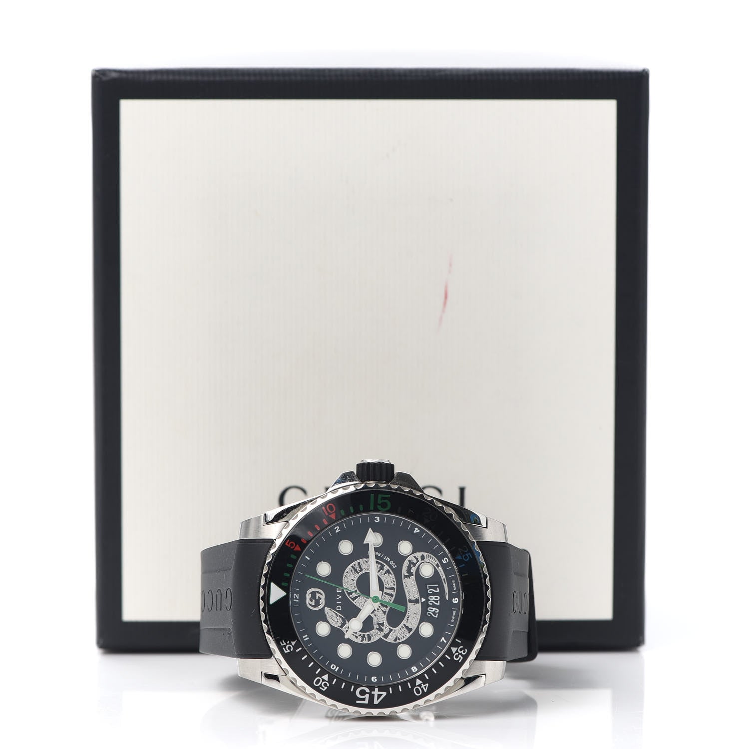 Gucci Stainless Steel Rubber 45mm Dive Snake Quartz Watch Black 6 of 6