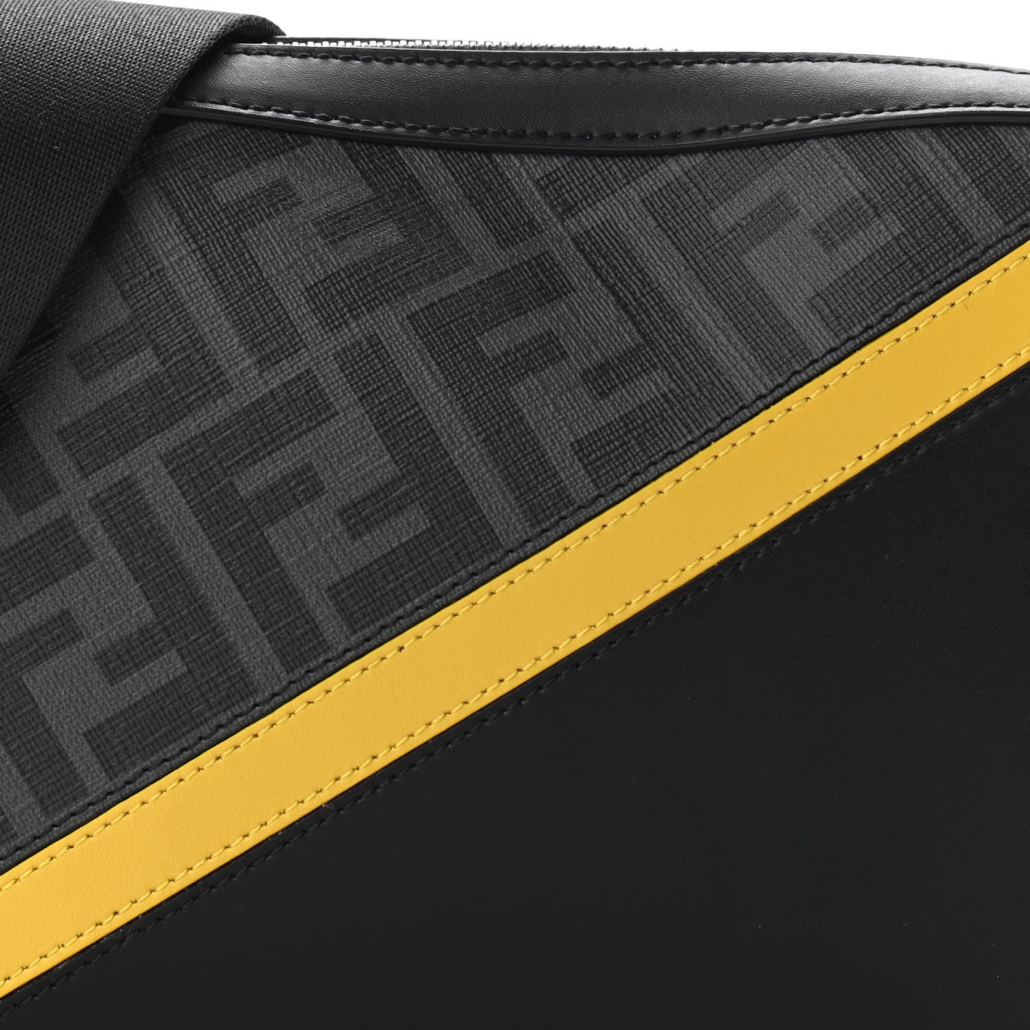 Fendi Glazed Fabric Vitello Liberty FF 1974 Diagonal Medium Camera Case Black Sunflower 8 of 10