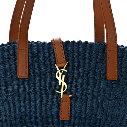 Saint Laurent Raffia Calfskin Small Panier Tote Blue 8 of 13