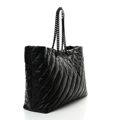 Balenciaga Crushed Calfskin Quilted Matte Black Hardware Large Crush Carry All Tote Bag Black 3 of 10
