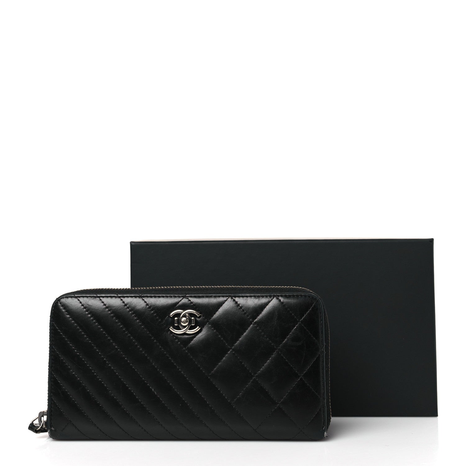 Chanel Glazed Calfskin Quilted Small Coco Boy Zip Around Wallet Black Black 8 of 8