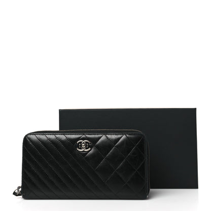 Chanel Glazed Calfskin Quilted Small Coco Boy Zip Around Wallet Black Black 8 of 8