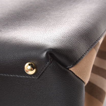 Burberry Grainy Calfskin House Check Large Banner Tote Black 11 of 14