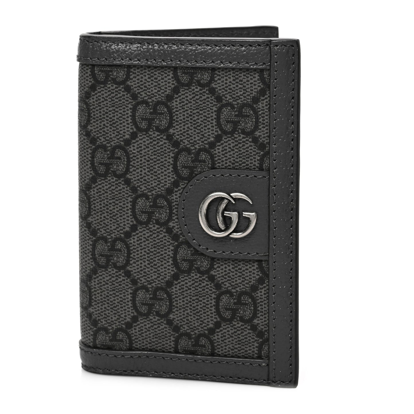 GG Supreme Monogram Textured Dollar Calfskin Ophidia Card Case Grey Black Graphite Grey