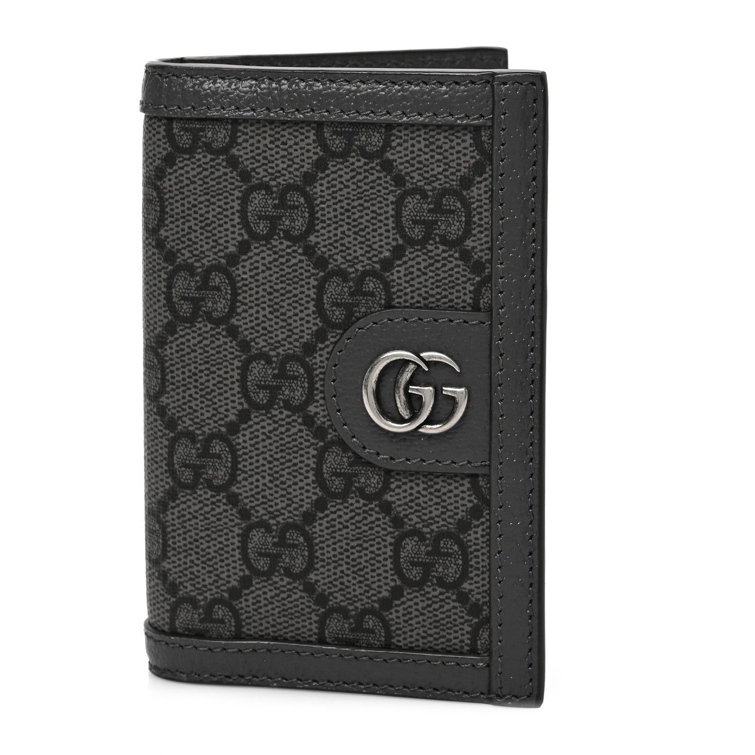 Gucci GG Supreme Monogram Textured Dollar Calfskin Ophidia Card Case Grey Black Graphite Grey 1 of 6