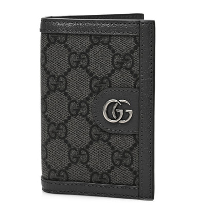 Gucci GG Supreme Monogram Textured Dollar Calfskin Ophidia Card Case Grey Black Graphite Grey 1 of 6