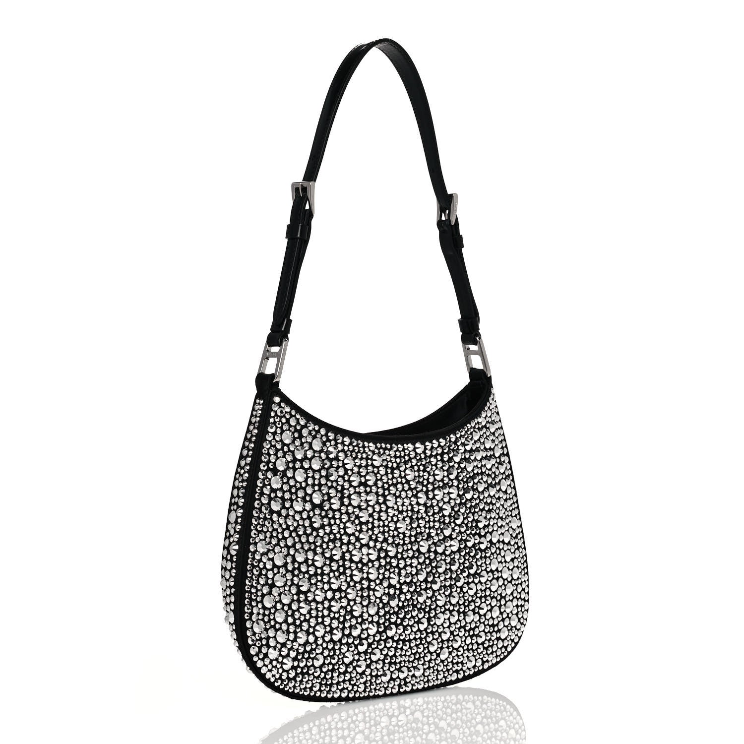 Prada Satin Crystal Cleo Adjustable Strap Shoulder Bag Metal 3 of 11
