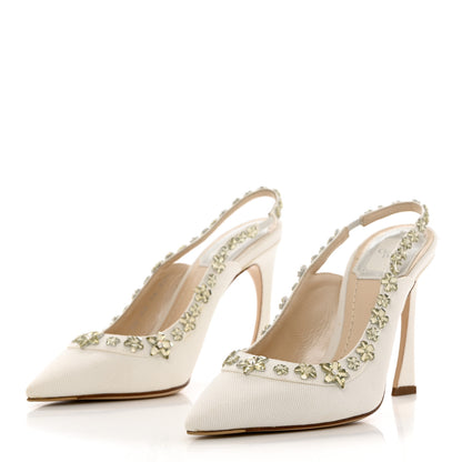 Christian Dior Denim Crystal Garland Slingback Pumps 35.5 White 3 of 9