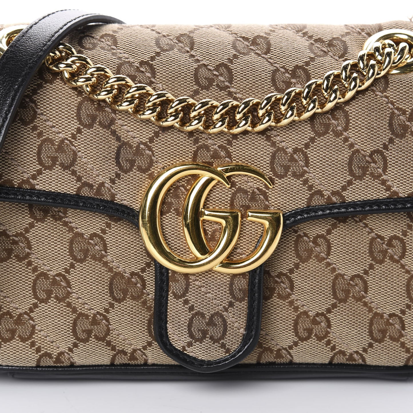 Monogram Matelasse Diagonal Mini GG Marmont Shoulder Bag Beige Black