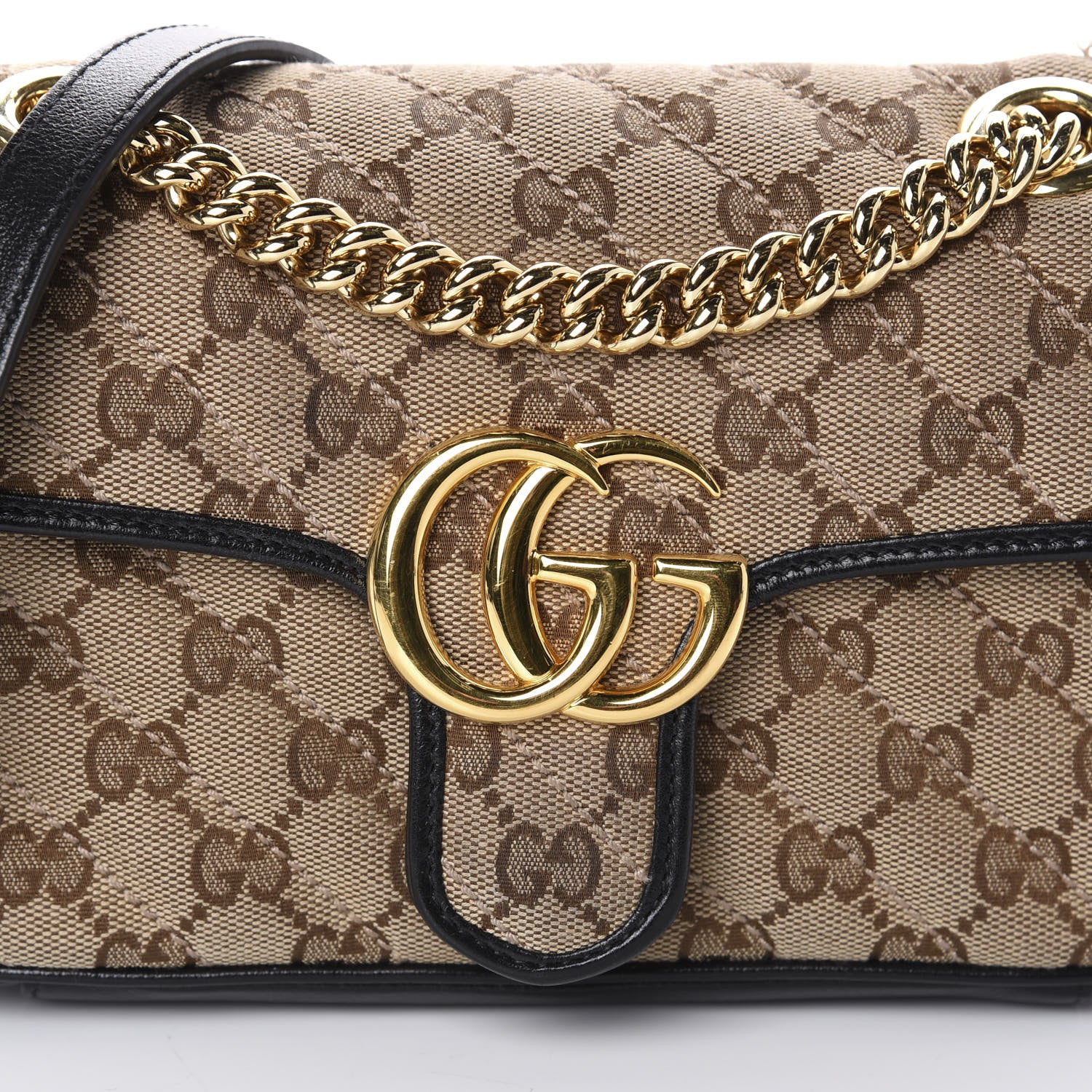 Gucci Monogram Matelasse Diagonal Mini GG Marmont Shoulder Bag Beige Black 14 of 15