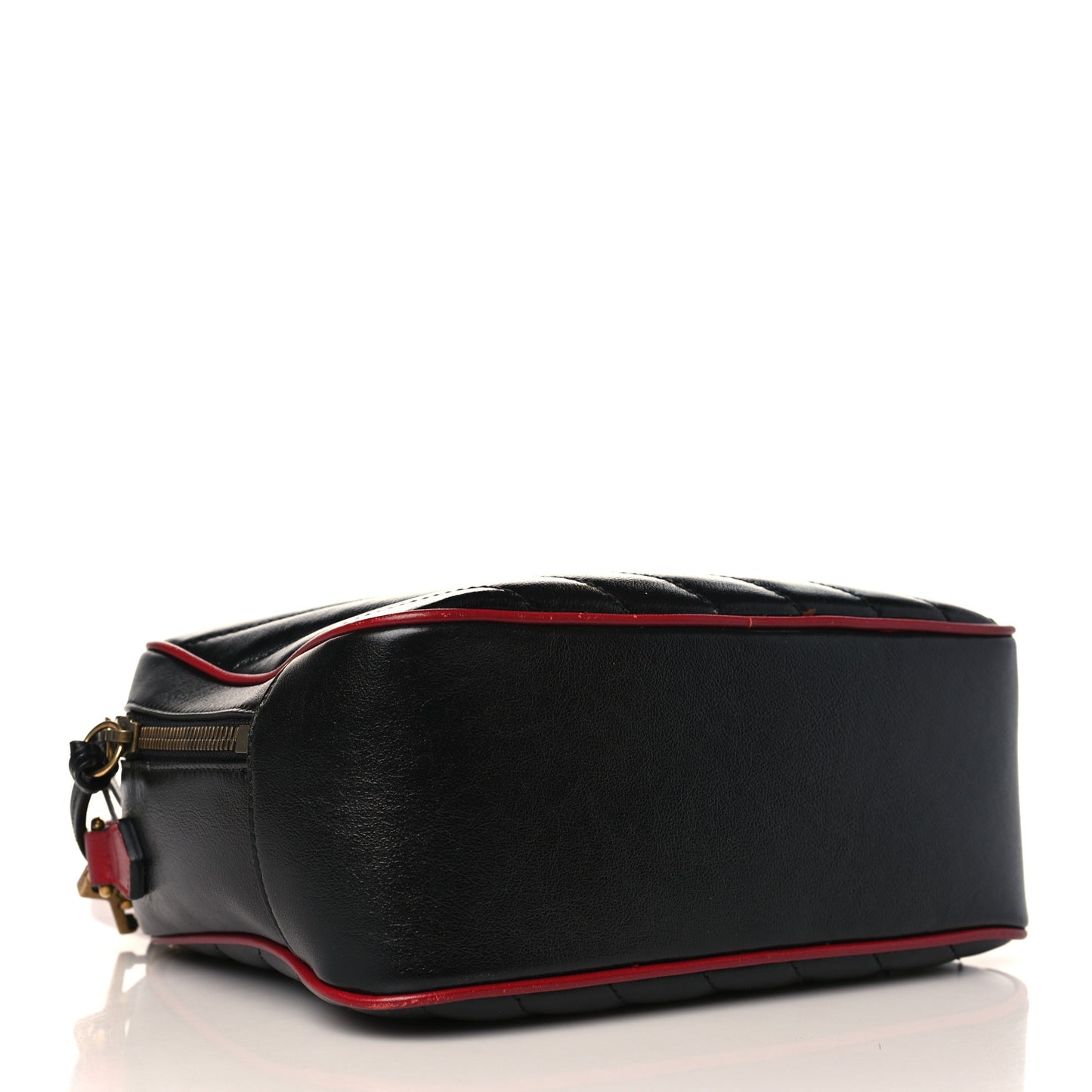 Vintage Effect Calfskin Matelasse Diagonal Small Torchon GG Marmont Bamboo Top Handle Shoulder Bag Black Romantic Cherry