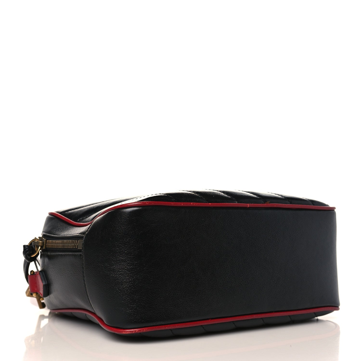 Gucci Vintage Effect Calfskin Matelasse Diagonal Small Torchon GG Marmont Bamboo Top Handle Shoulder Bag Black Romantic Cherry 4 of 9