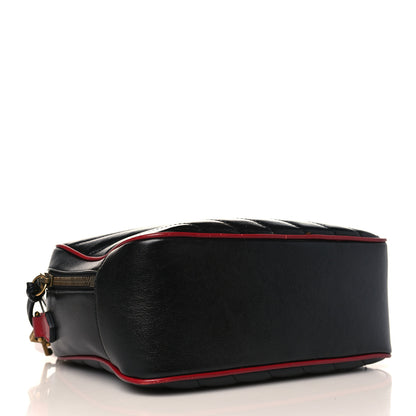 Gucci Vintage Effect Calfskin Matelasse Diagonal Small Torchon GG Marmont Bamboo Top Handle Shoulder Bag Black Romantic Cherry 4 of 9