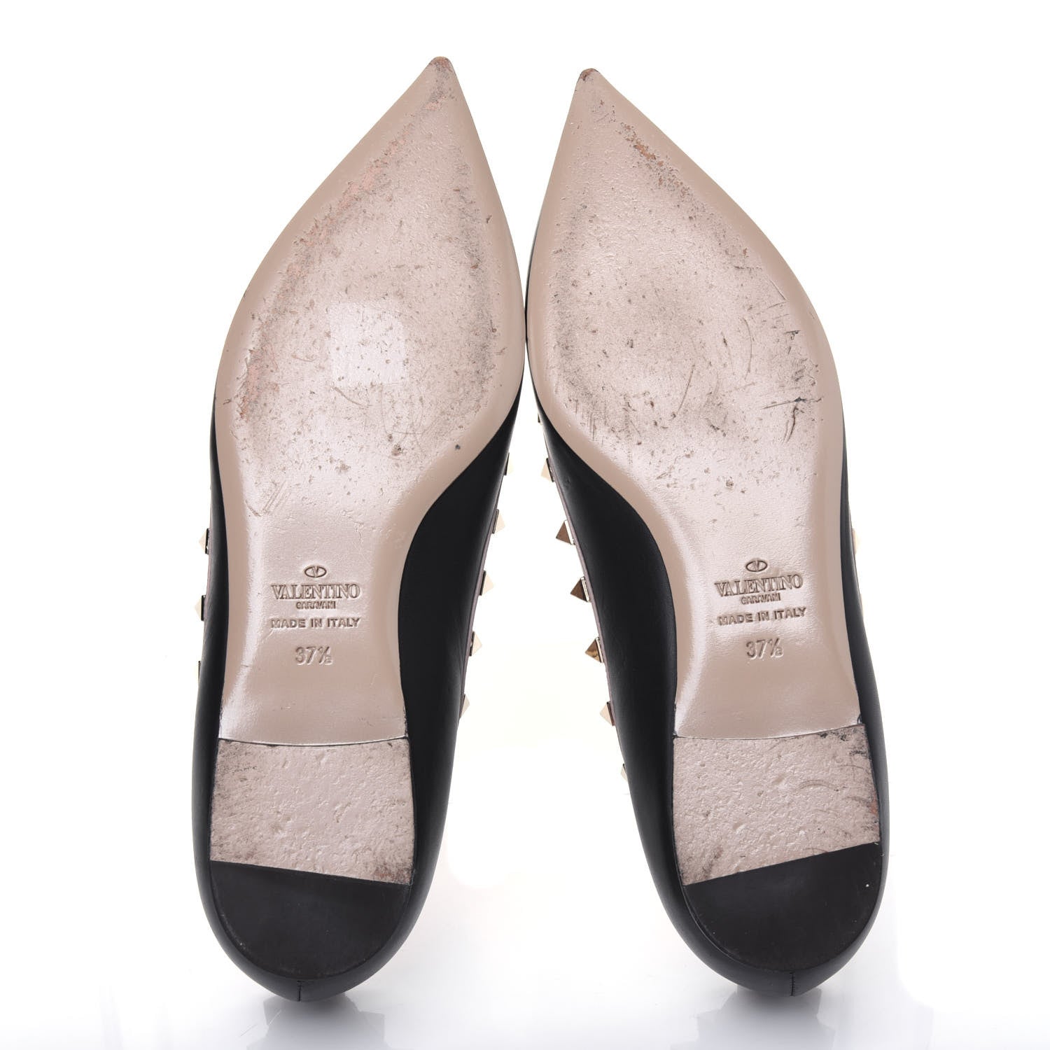 Valentino Garavani Calfskin Nappa Rockstud Ballerina Flats 37.5 Black Poudre 5 of 12