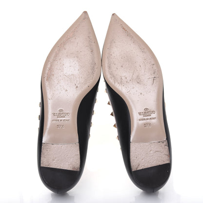 Valentino Garavani Calfskin Nappa Rockstud Ballerina Flats 37.5 Black Poudre 5 of 12