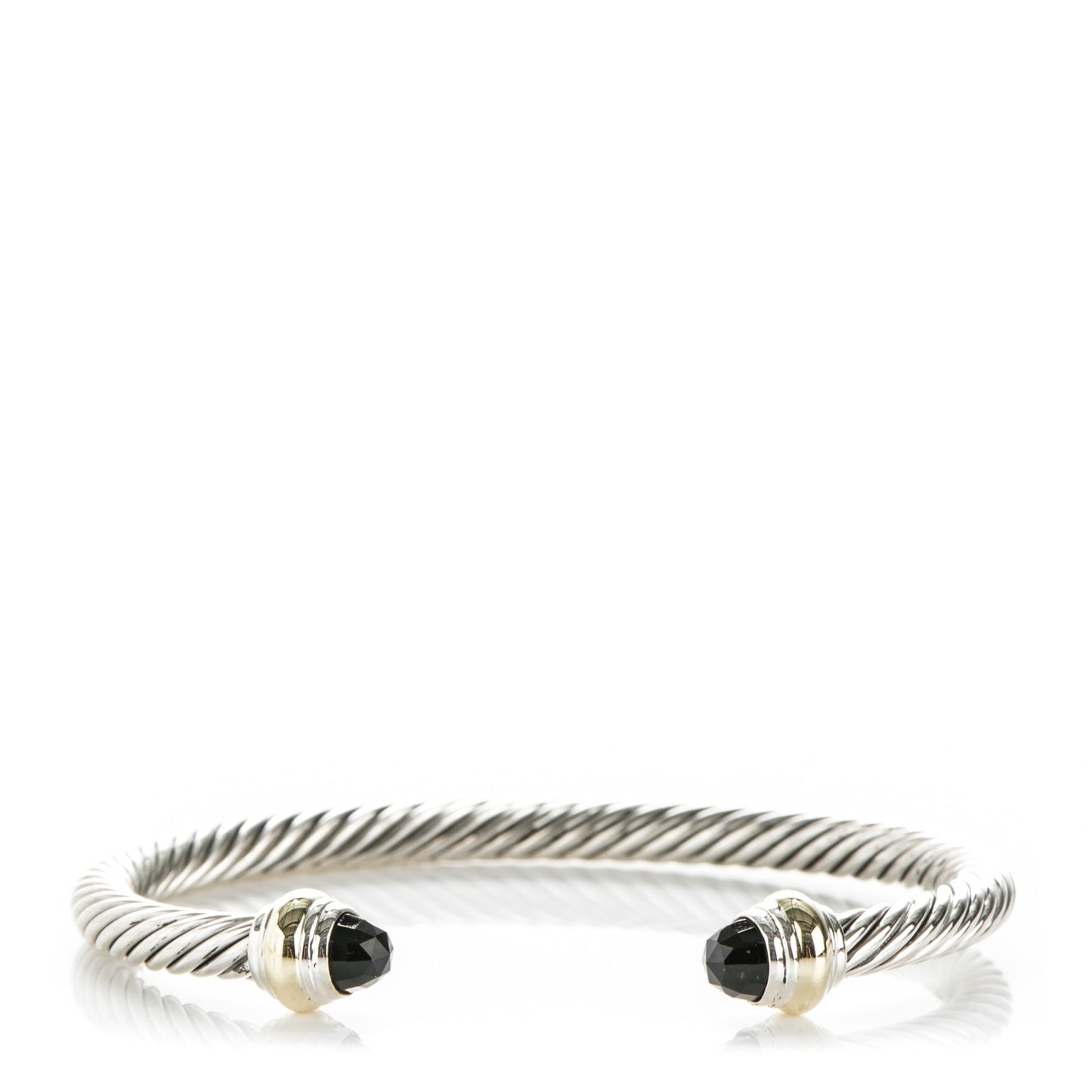 Sterling Silver 14K Yellow Gold Black Onyx 5mm Cable Classics Bracelet