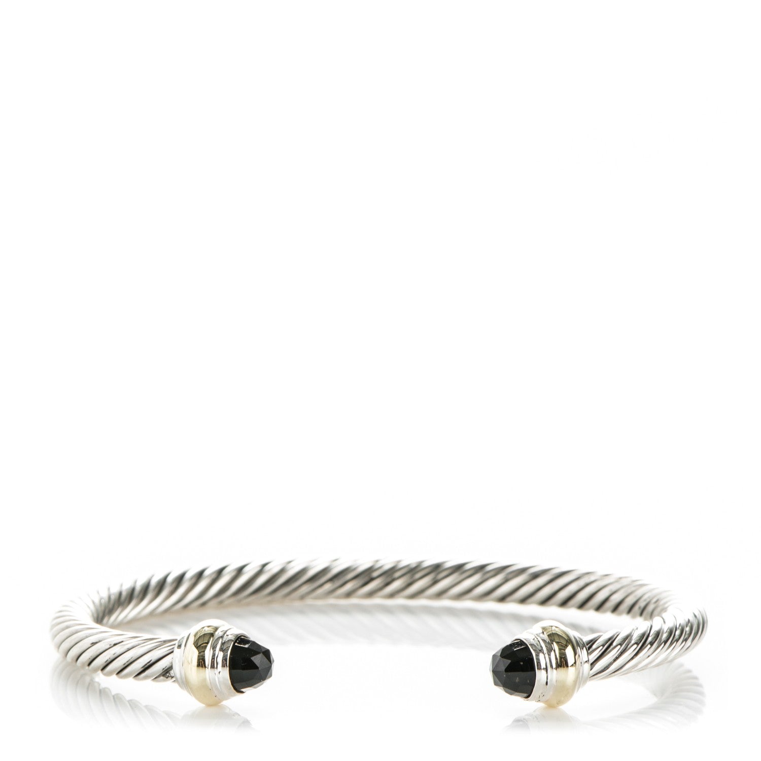 David Yurman Sterling Silver 14K Yellow Gold Black Onyx 5mm Cable Classics Bracelet 1 of 4
