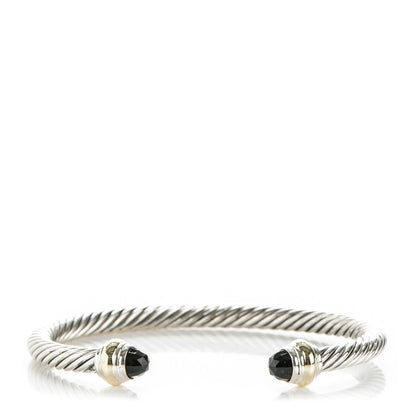 David Yurman Sterling Silver 14K Yellow Gold Black Onyx 5mm Cable Classics Bracelet 1 of 4