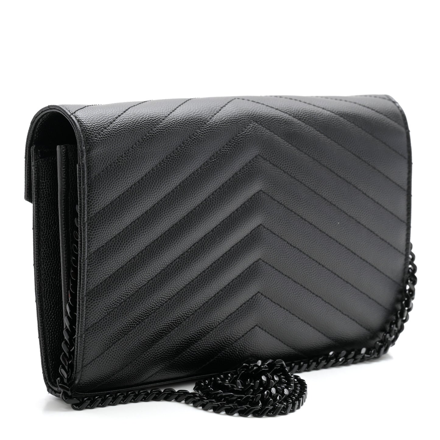 Grain De Poudre Matelasse Chevron Monogram Monochrome Chain Wallet Black