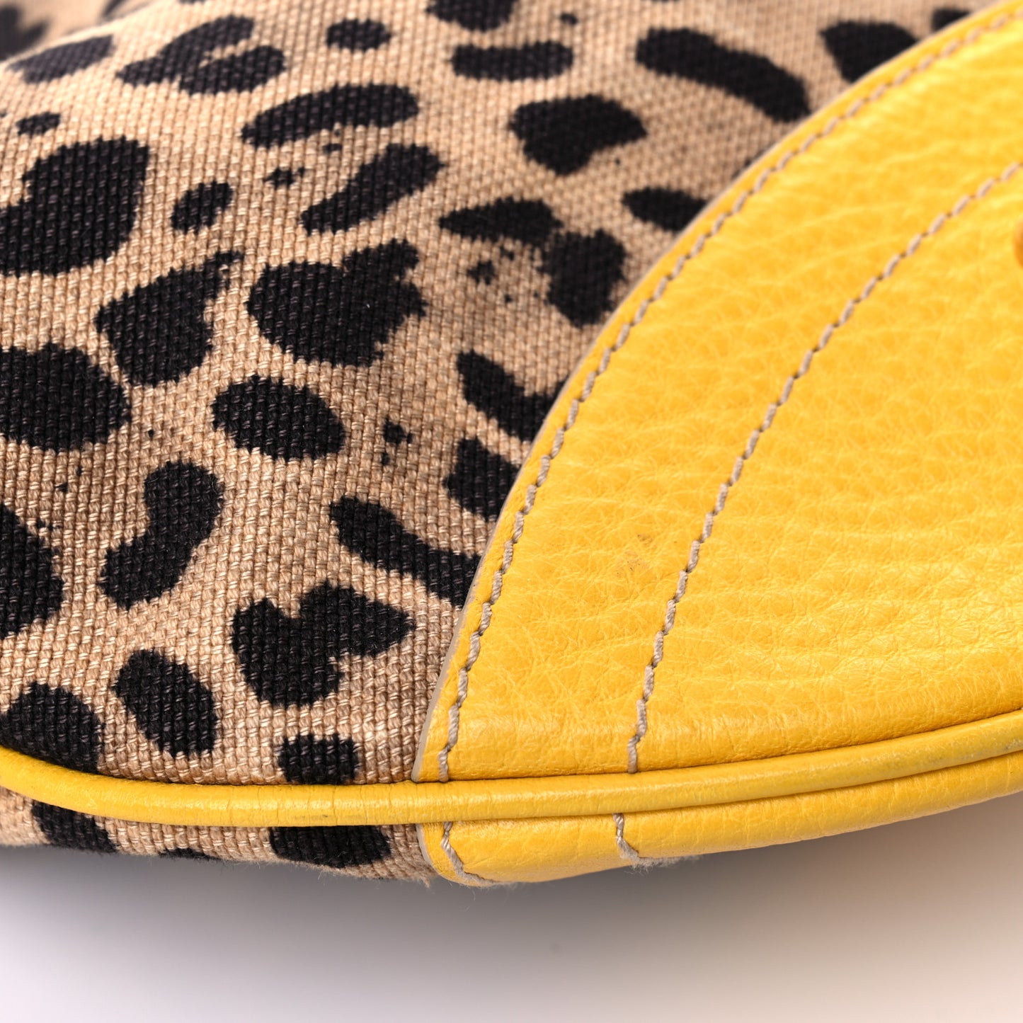 Calfskin Canvas Leopard Print Animalier Shoulder Bag Yellow