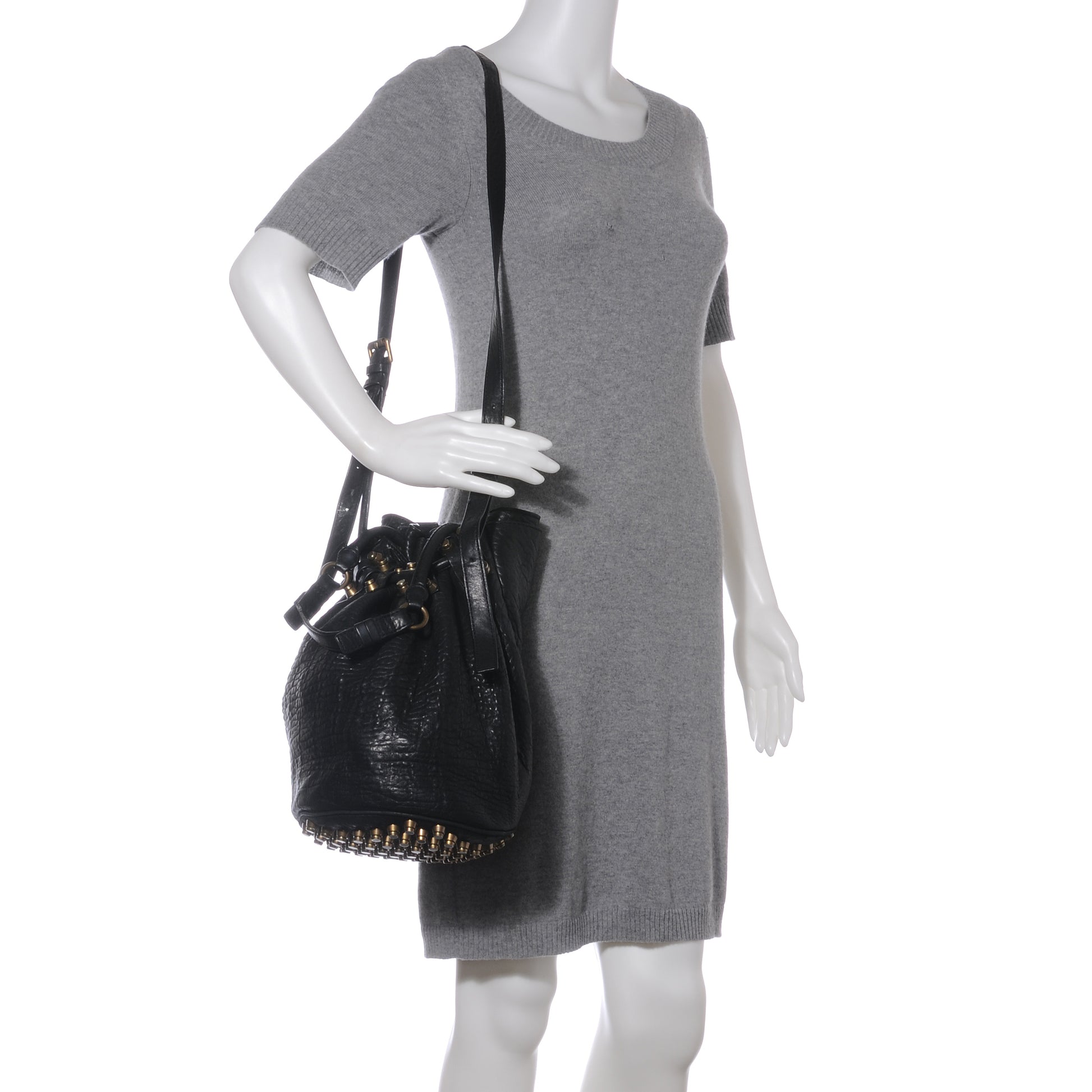 Alexander Wang Leather Diego Bucket Bag w Antique Brass Hardware Black 2 of 6
