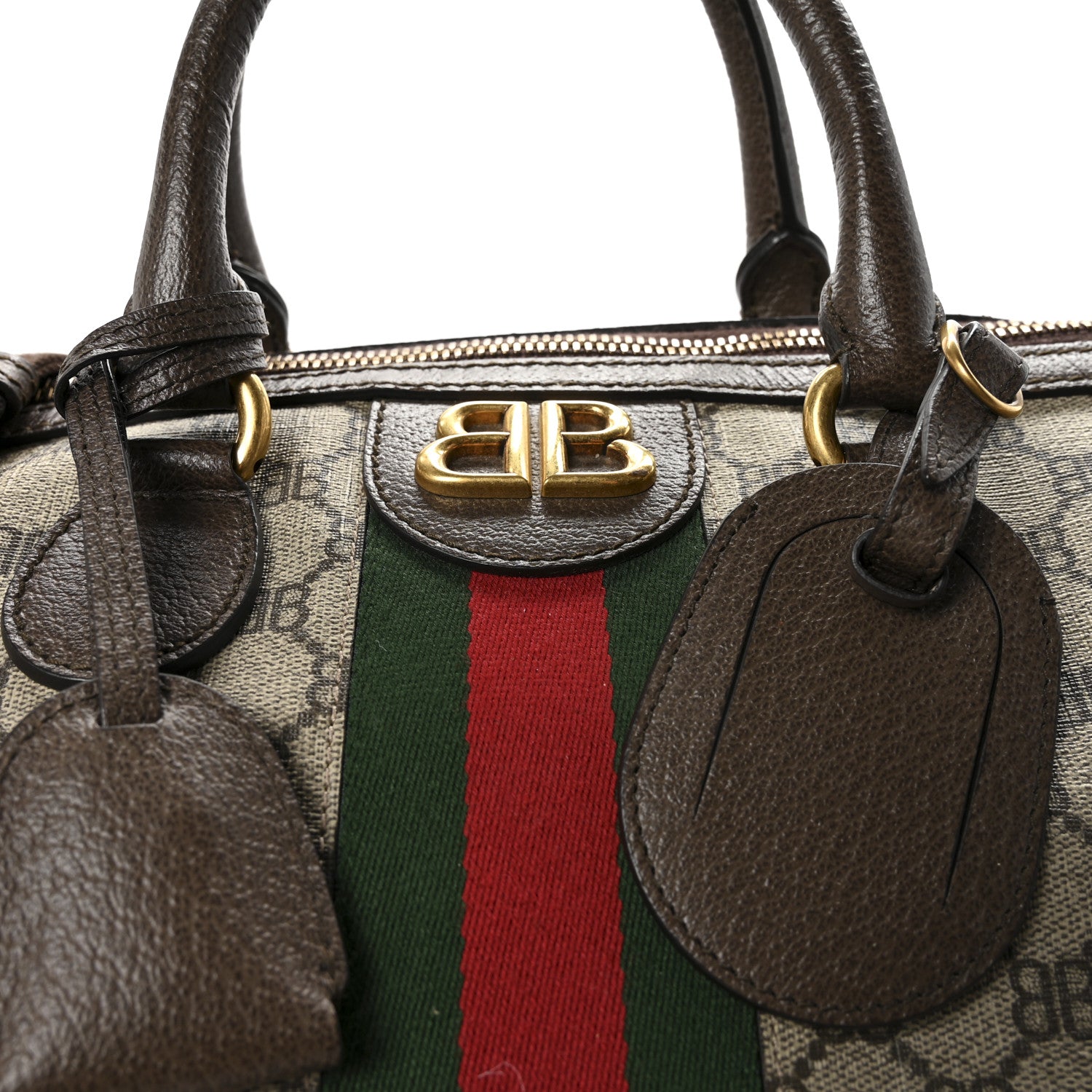 Gucci X BALENCIAGA BB Supreme Monogram Web Medium Ophidia Carry-On Duffle Bag Beige New Acero 7 of 9
