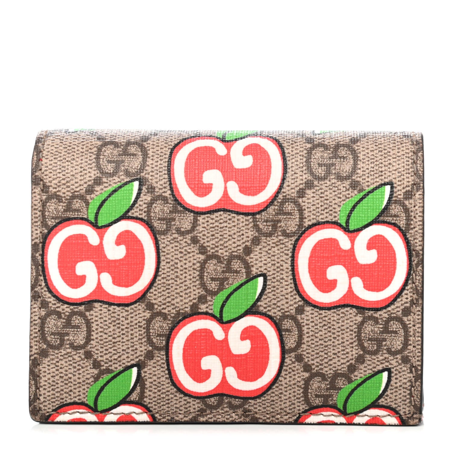 Gucci GG Supreme Monogram Apple Card Case Wallet Beige Multicolor Lobster Red 1 of 4