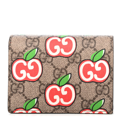 Gucci GG Supreme Monogram Apple Card Case Wallet Beige Multicolor Lobster Red 1 of 4