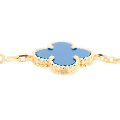 Van Cleef & Arpels 18K Yellow Gold Blue Agate 5 Motifs Vintage Alhambra Bracelet 3 of 5