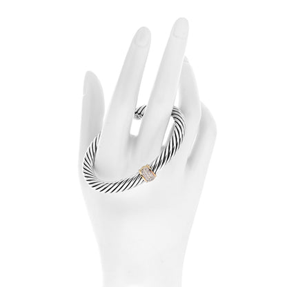 David Yurman Sterling Silver 18K Yellow Gold Diamond 7mm Cable Classics Station Bracelet 2 of 4