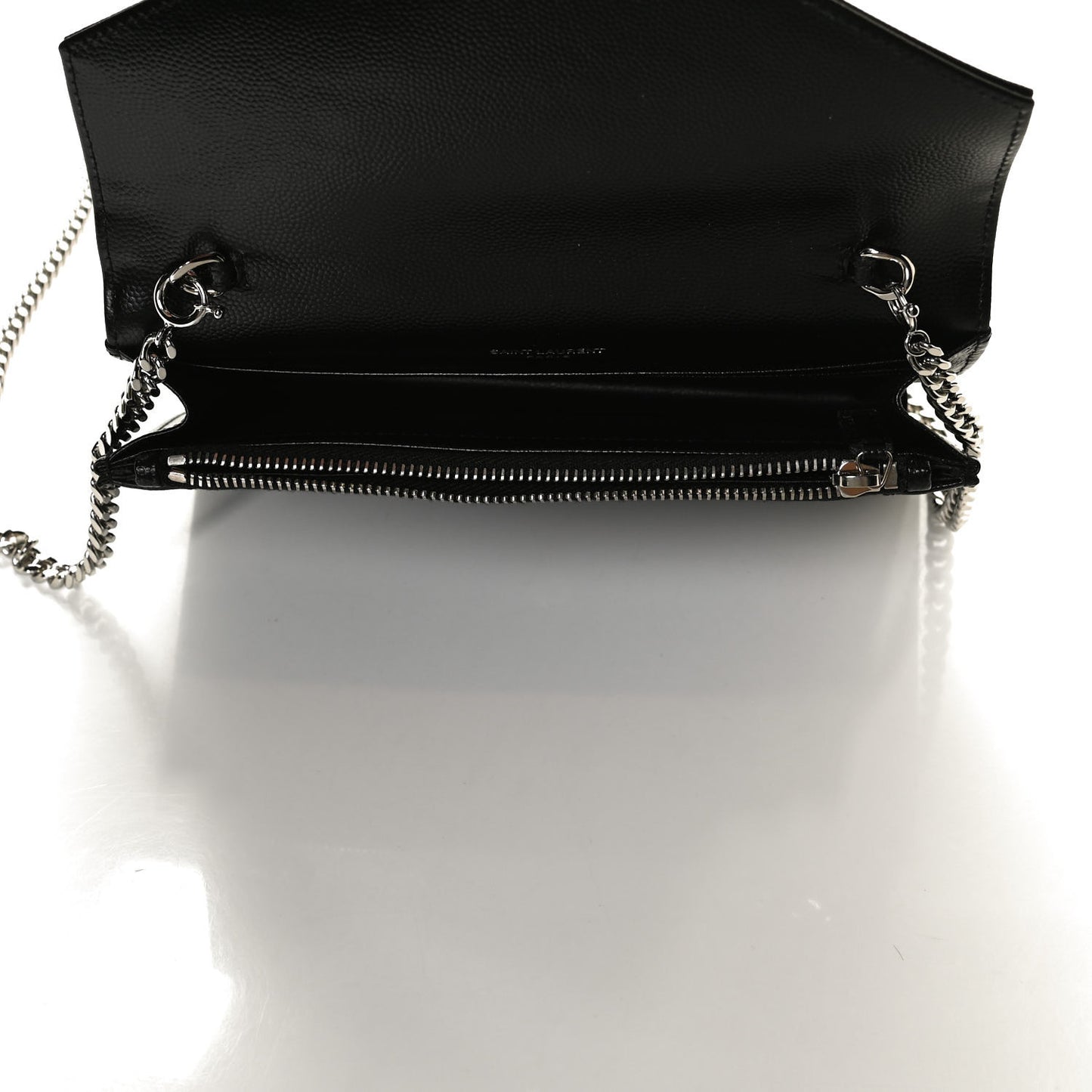 Grain De Poudre Matelasse Chevron Monogram Envelope Chain Wallet Black