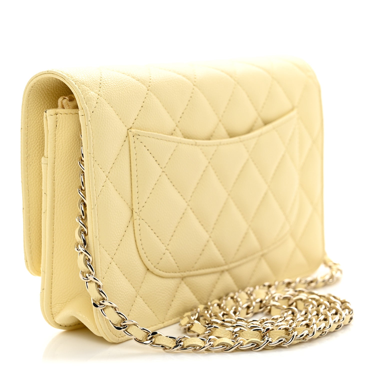 Chanel Caviar Quilted CC Turn Lock Wallet On Chain WOC Light Yellow 3 of 12