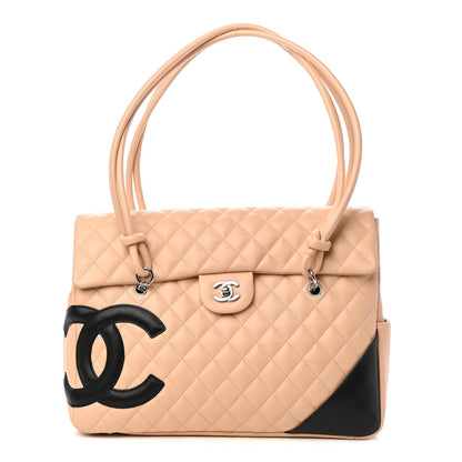 Chanel Calfskin Quilted Large Cambon Flap Beige Black 1 of 11